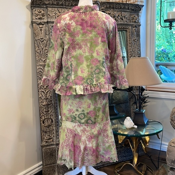 City Girl by Nancy Bolen 2-Piece Set Floral Ruffle Jacket Skirt Suit Sz 16 - Picture 8 of 16